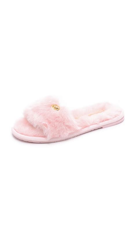 michael kors fur slides pink|Michael Kors ladies slides.